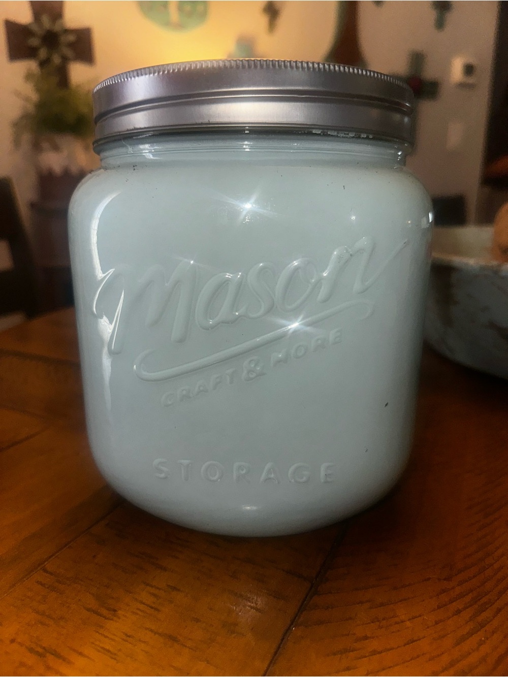 Light Blue Mason Storage Jar w/Lid 80 oz.